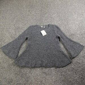 NEW GAP Sweater Womens XS Black White Marled Knit Bell Sleeve Peplum Crewneck